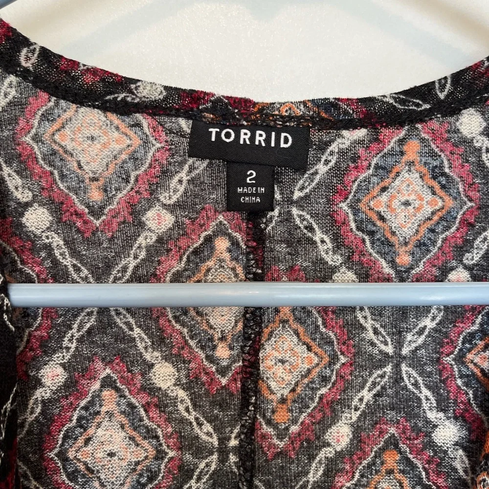 Torrid printed open front cardigan